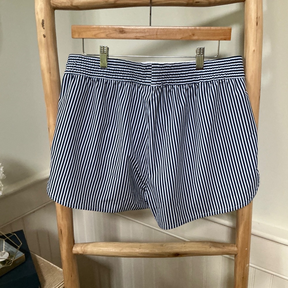 Lands End Navy White Striped Board Shorts Womens 10 Elastic Drawstring Swim - Picture 2 of 7